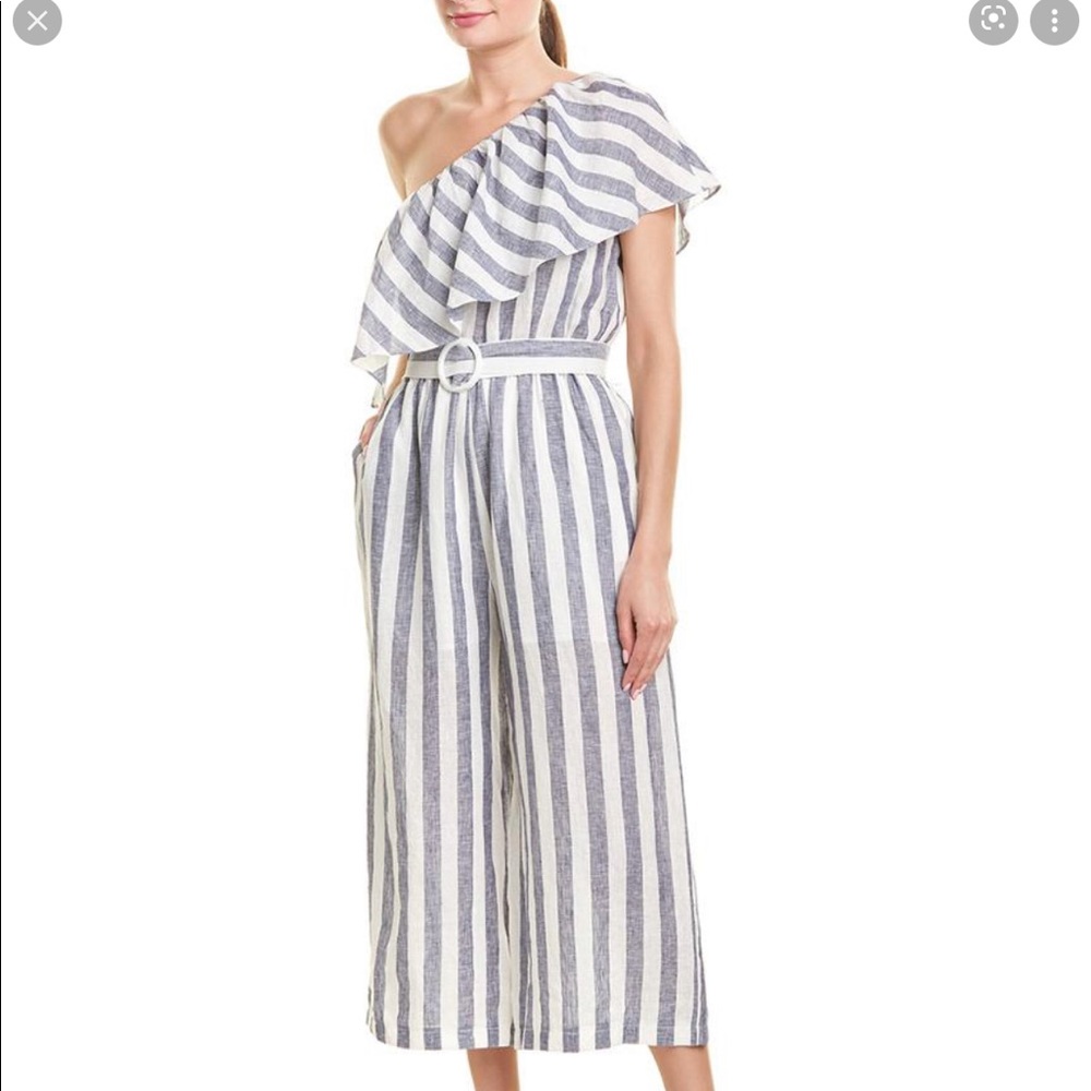 NWT Suboo Newport Linen Jumpsuit blue/white size 4